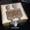 Medieval Vintage Full Diamond Square Stud Earrings Exquisite Heavy Industry Court Style Temperament Earrings Light Luxury High-end Earrings