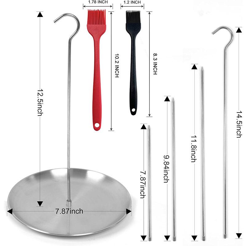 Stainless Steel Barbecue Kit: Vertical Screw Pot with 3 Removable Brushes, Gloves, Oil Bottle, and Hooks.