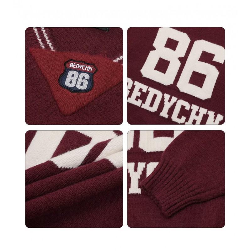 Oversized V-Neck Numeric Knit Sweater Men Women Casual Streetwear Loose Fit Pullover 2026