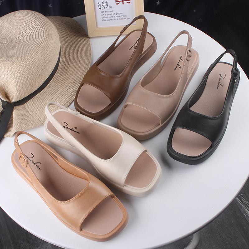 Women's Summer Solid Colour Open Toe Casual Outwear Sandals Flat Cool Strap Shoes