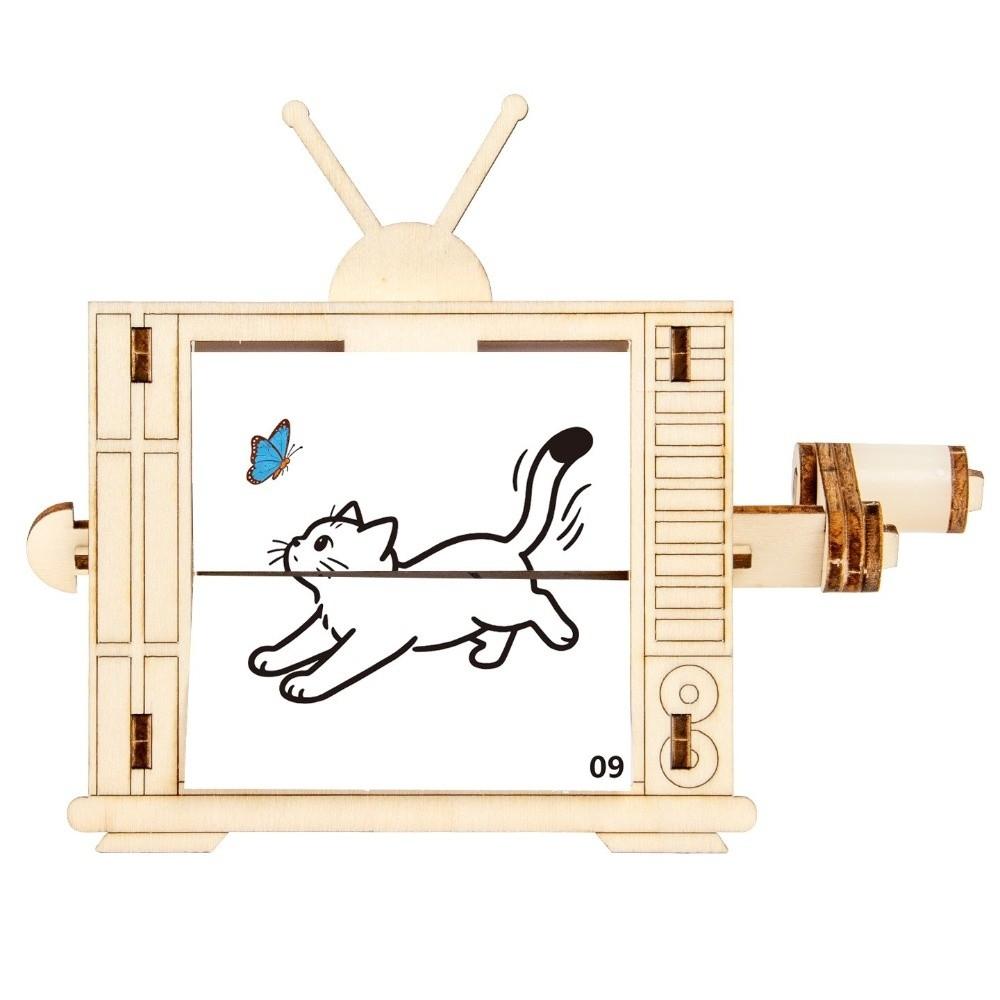 Educational STEM Science Toy Wooden DIY Assembly Toy Hand Cranked Animation Machine  For Children