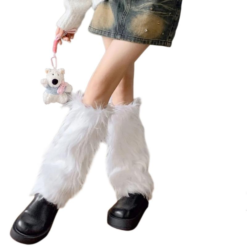 Women Cozy Winter Leg Warmers with Soft Furry Harajuku Fuzzy Plush Boot Cuffs Leg Covers for Indoor and Outdoor Use