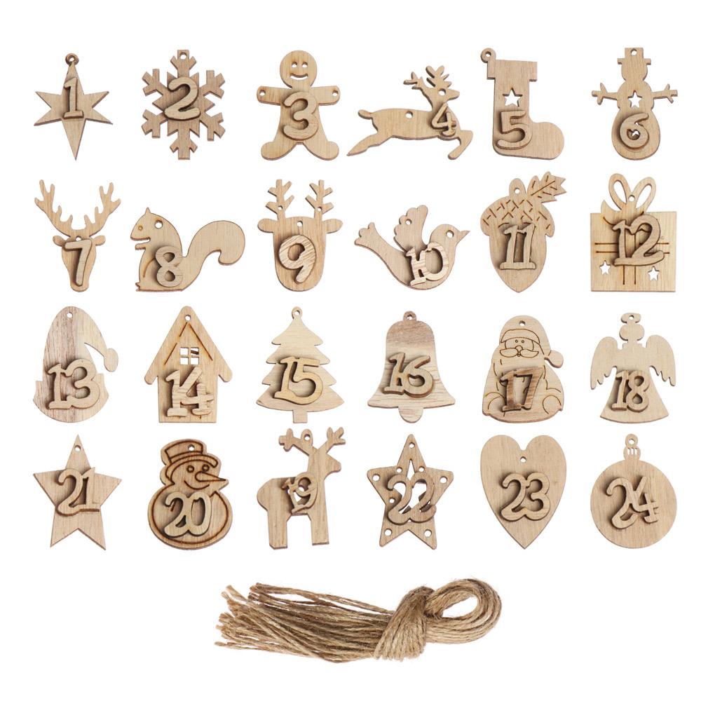 

24pcs/set DIY Ornament Gift Bags Decor Clips Christmas Advent Calendar Number Label Countdown Hanging Tags Wooden Pendant L