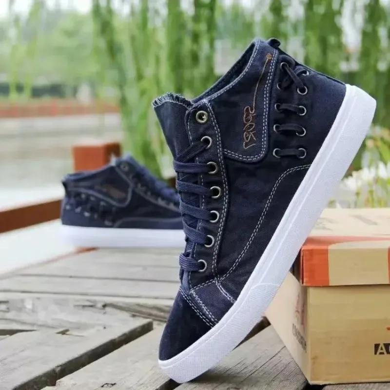 Canvas Shoes Men's 2024 New Spring and Autumn Fashion High Top Casual Sports Shoes Breathable and Versatile Denim Board Shoes