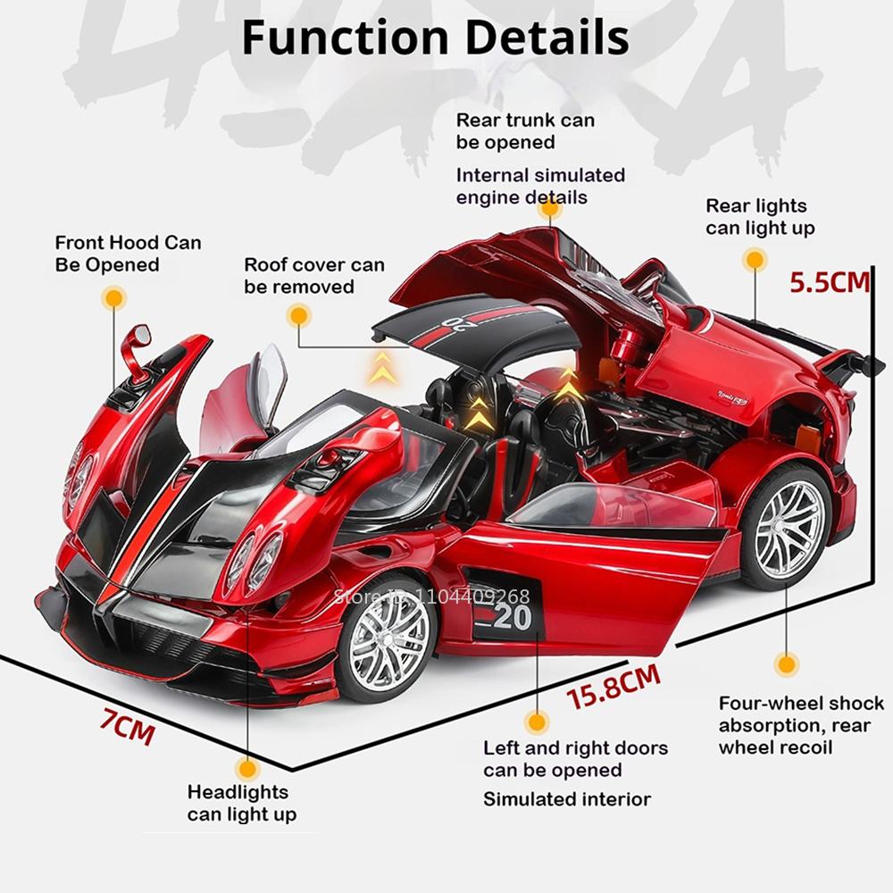 1:32 Huayra BC Dinastia Sports Car Model Toy Music Light Pull Back Metal Diecast Vehicle Supercar Models Hobby Collection Gifts