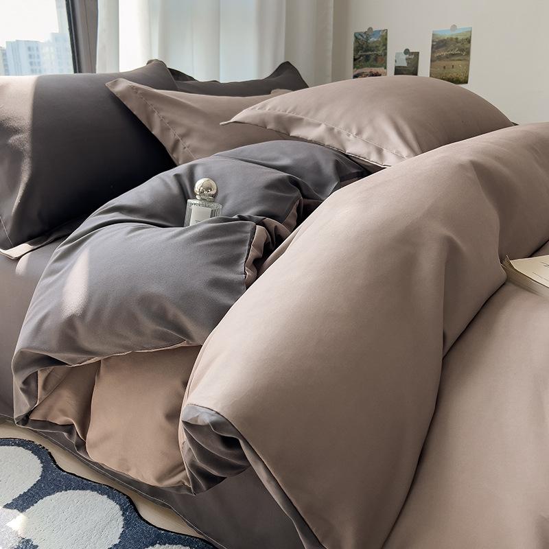 Solid Color Bedding Four-piece Set, Skin-friendly, Breathable and Comfortable, Washed Sheets, Quilt Covers, Pillowcases, Sets