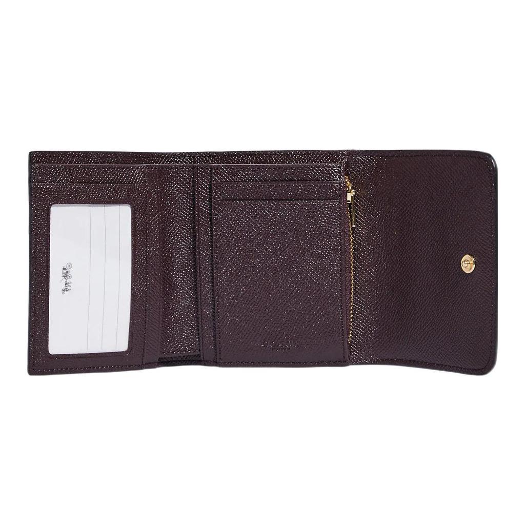Coach Trifold Wallet 11 Metal Logo Snap Closure Crossgrain Leather Card Holder Wallet Women wallet Black CF427-IMBLK