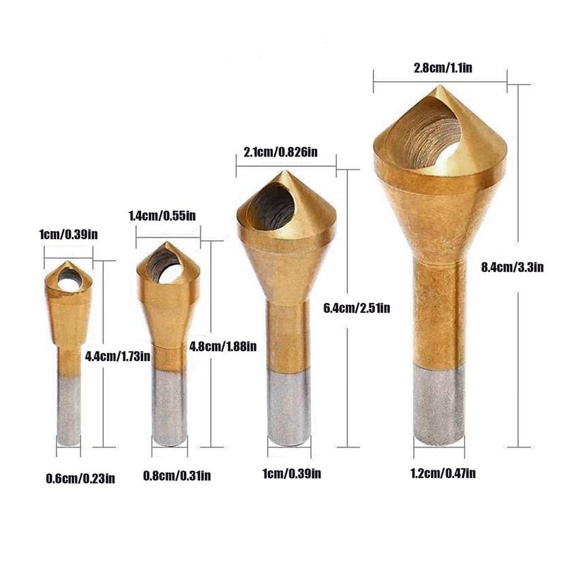 Countersink Chamfer Tool 4X Wood Chamfer Drill Bits 90-Degree High Speed Steel Hole Deburring Tool For Metal Stainless Steel