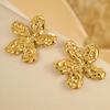 GEMCHIC Women's Vintage 18K Gold Plated Stainless Steel Five-Petal Flower Earrings Luxury Textured Floral Studs Fashion Jewelry