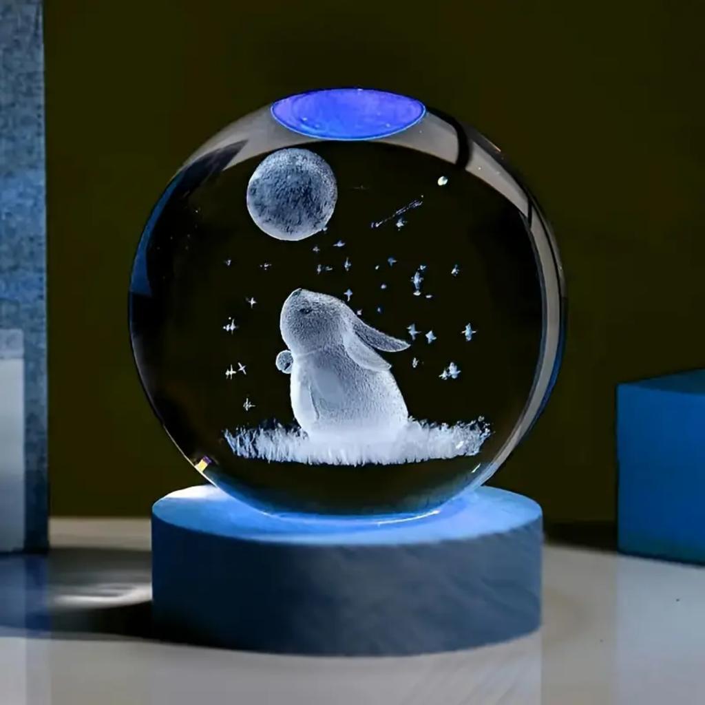 1pc 3D Carved Rabbit Moon Crystal Ball Decoration Various Colors of Nightlights Gifts for Mom Gifts for Her/Him Gifts for Gi