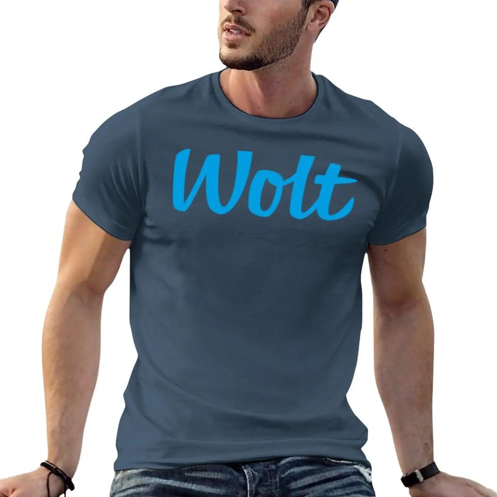 New fashion heavyweight vintage Summer  Wolt logo blue Food Delivery for a boy quick-ying t-shirt mens big and tall t shirts