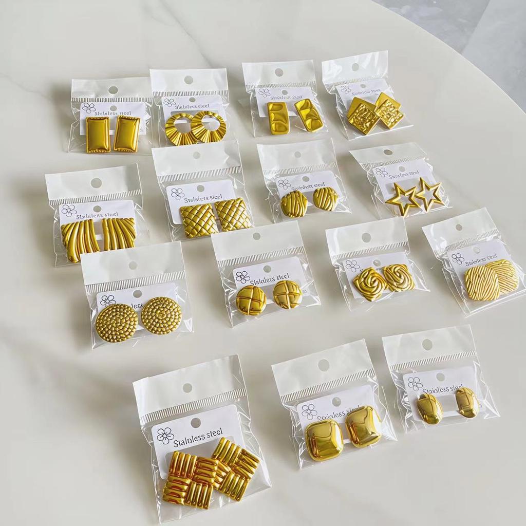 18K Gold Plated, Bold Geometric Square Statement Studs – Modern Retro Jewelry for Parties, Fashion Events  Style Random Shipping