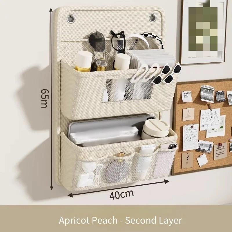 1pc Hanging Storage Organizer Bedside Shelf  Wall Door Mount Multi Purpose Oxford Fabric Hanging Bag for Space Saving Gray Beige