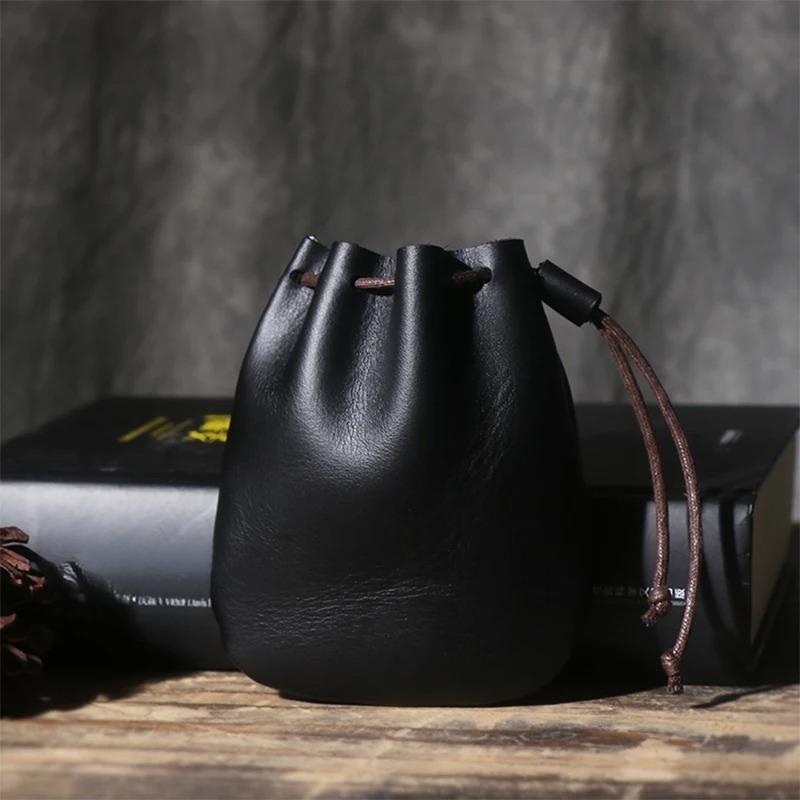 

Мужской кошелек из натуральной кожи, простая винтажная маленькая сумка для карт, женский кошелек из коровьей кожи, сумки для хранения ключей и денег на шнурке чёрный