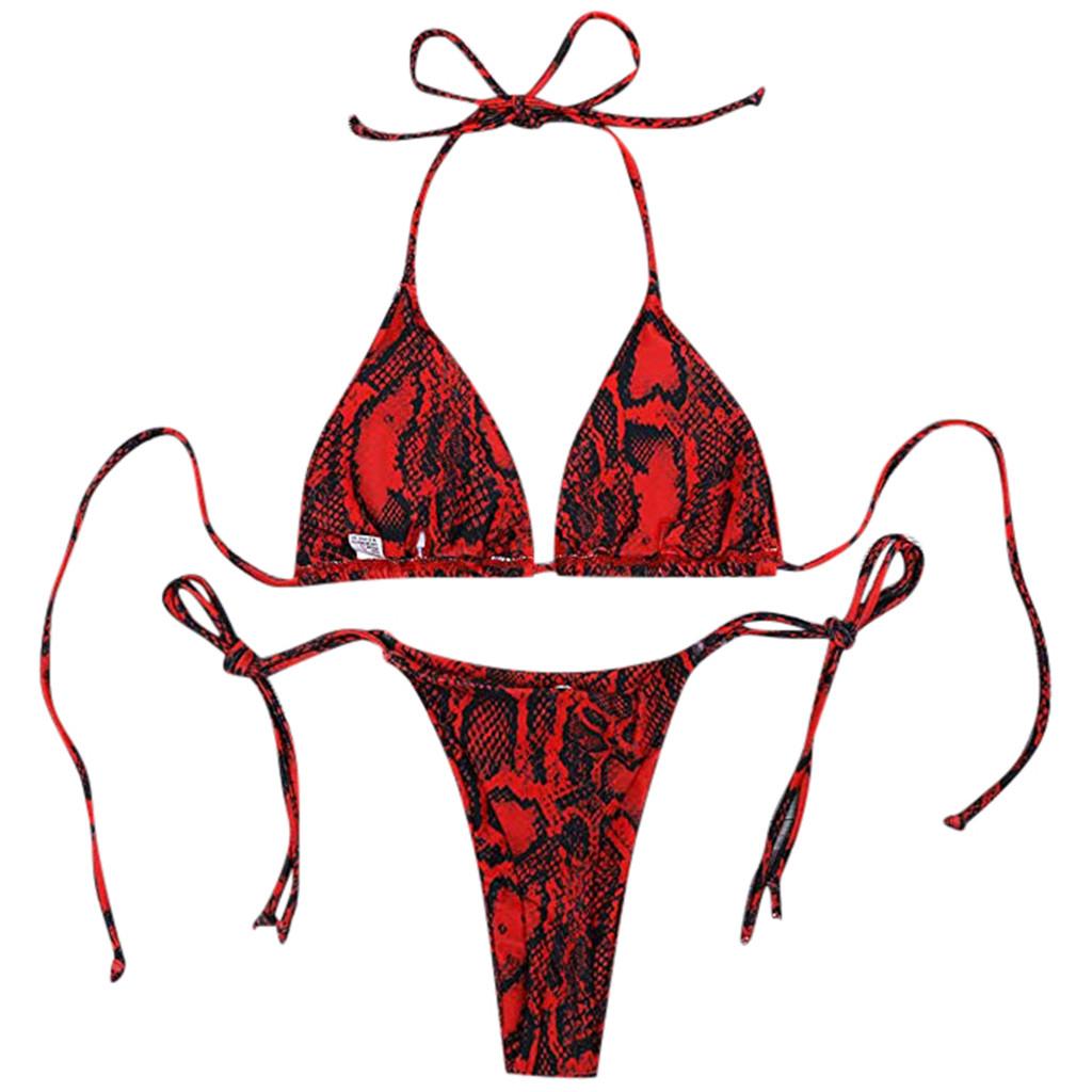Costume da bagno due pezzi da donna con stampa sexy in pelle di serpente e sgambata alta