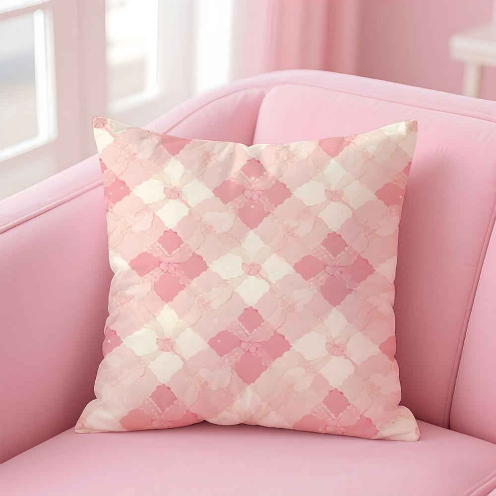 Pink and Purple Tartan Design Cushion Cover Pillow Case Ultra Soft Skin Friendly Fabric Cloud Like Comfort Concealed Zipper