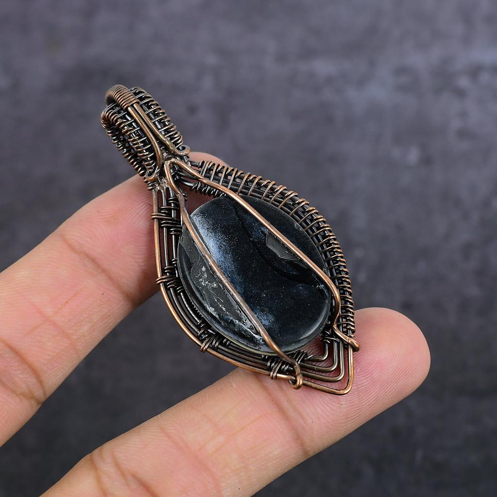 Blue Triplet Opal Gemstone Handmade Copper Wire Wrap Jewelry Pendant 2.56" C0u21