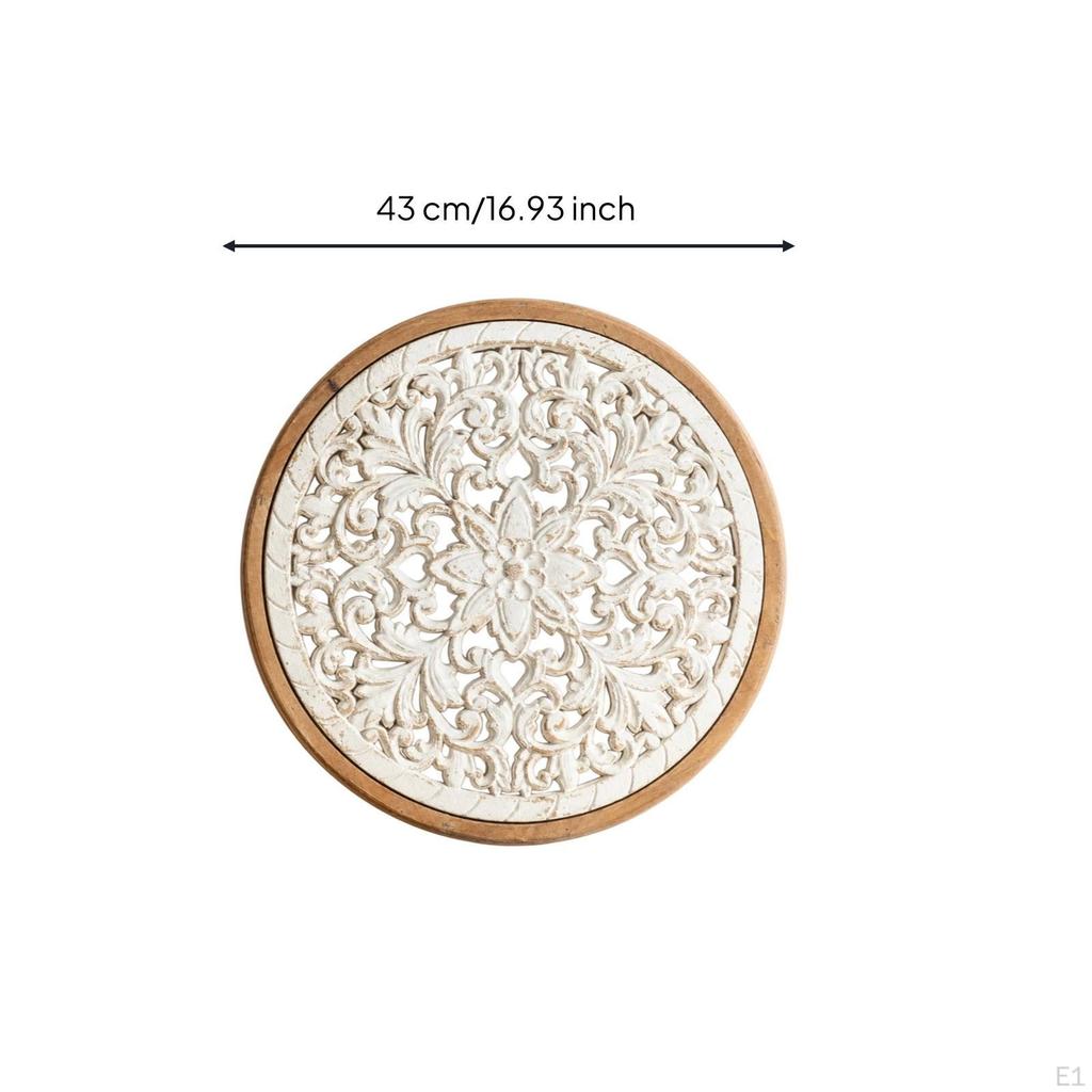 Carved Wall Medallion Openwork Panel with Scrollwork Wooden Decorative Plaque for Living Room,