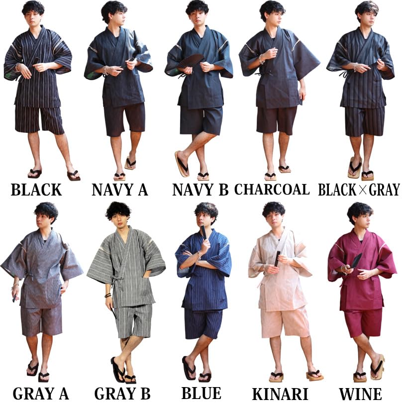 Shijira Woven Jinbei Top and Bottom Cool Size 10 Colors 8(eight) Set, Cotton, Wine, LL,
