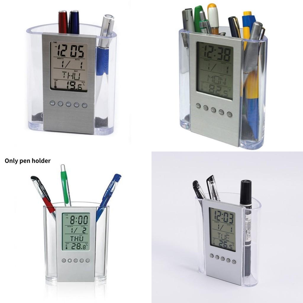 Creative Acrylic Office Pen Cup With Digital Date Clock And Multifunction Storage For Professionals