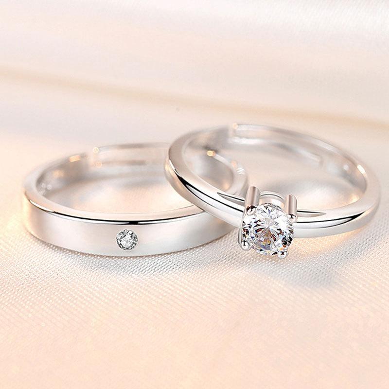 2pcs 925 Silver Couple Rings Zircom For Women Man Exquisite Student Girlfriend Silver Jewelry Accessories Wedding