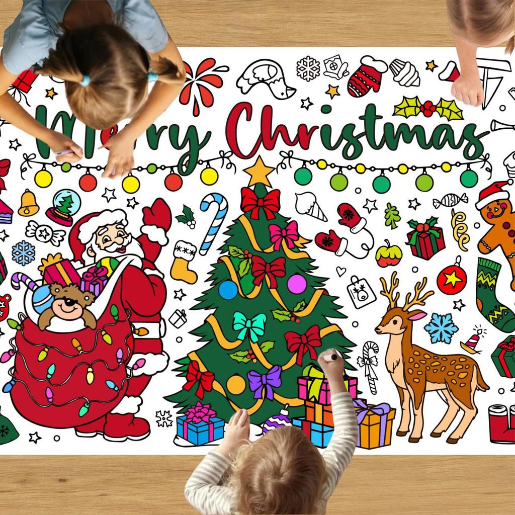 Xmas Giant Coloring PosterBlank Doodle Art Banner Tablecloth Christmas Crafts For Kids Large Paper Coloring Banner Gifts