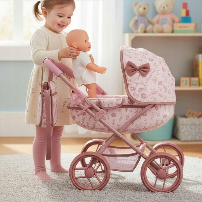 Poussette pour poupée - KINDERPLAY - KP0263A - Rose - Sac zippé - Panier inférieur