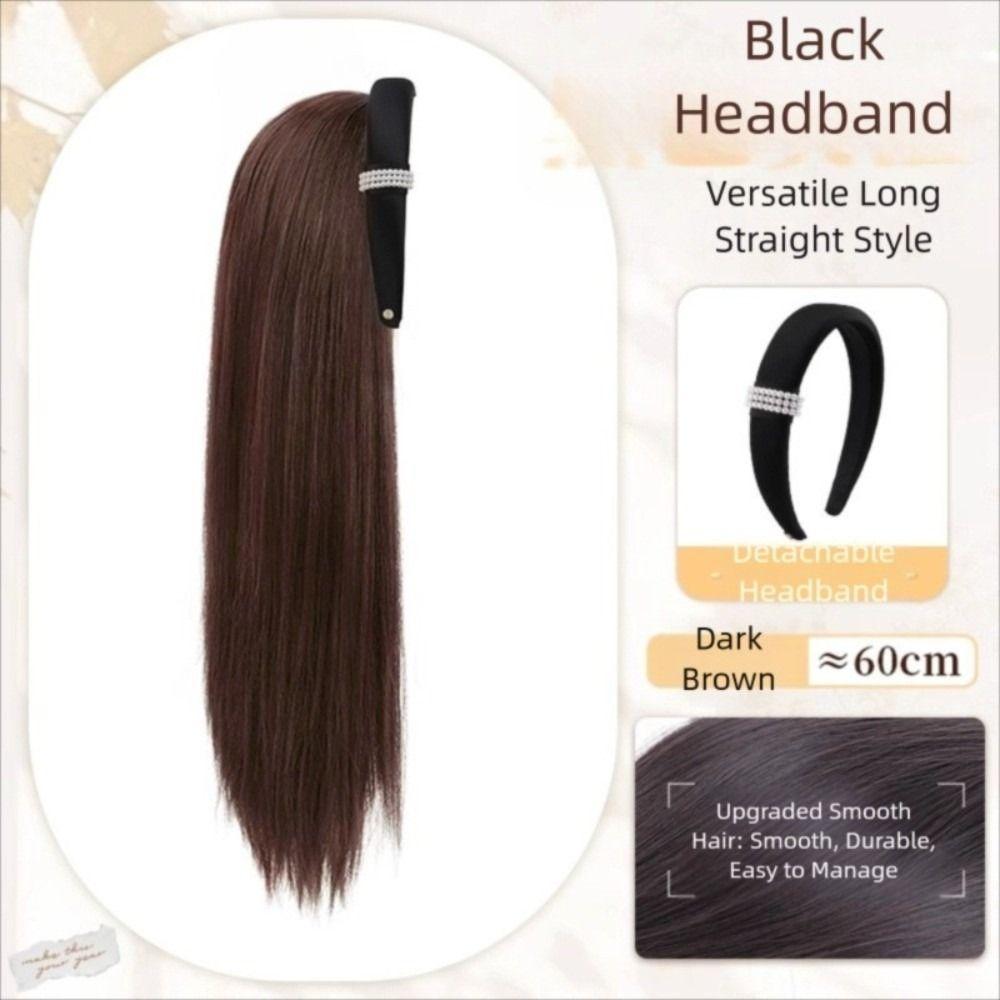 Hair Hoop Half Headband Wig Korean Style Long Straight Hair Simulated Pearl Headband Wig  Party