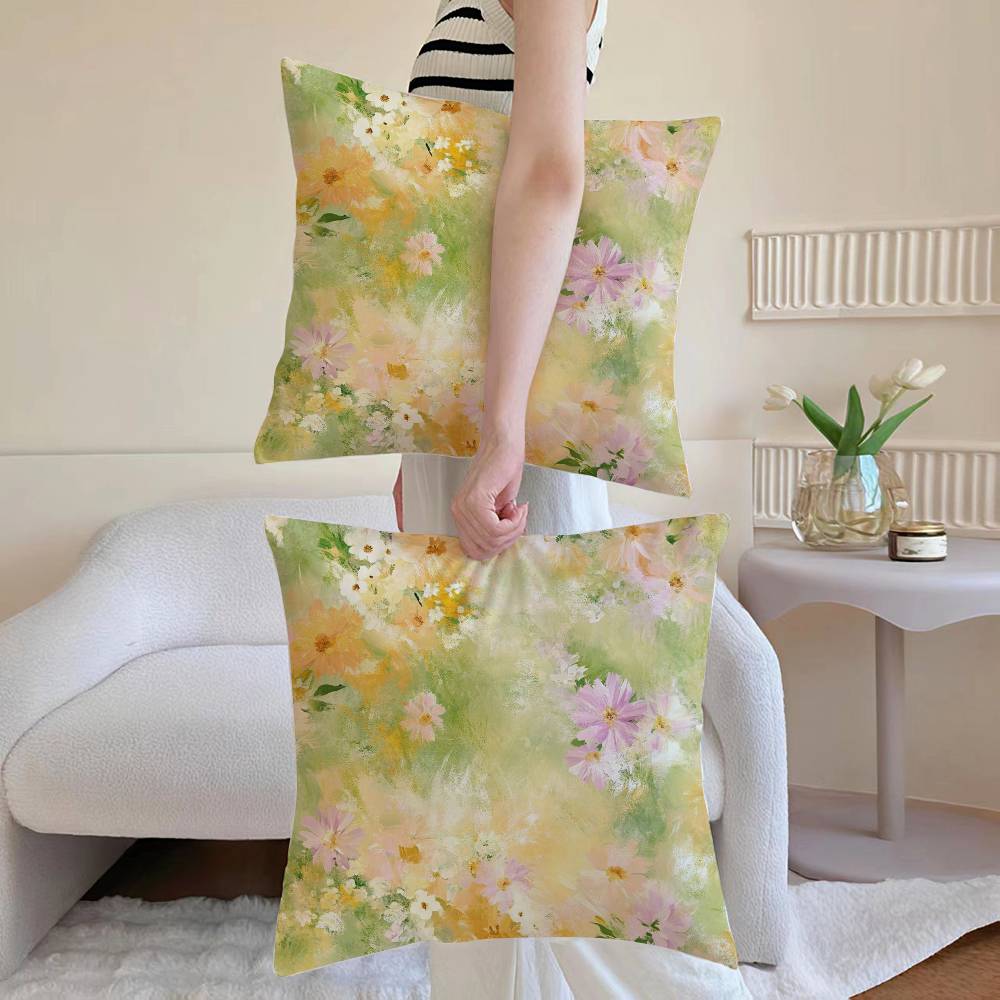 French Flower Pillow Case Anti-dustmite Pillowcase Invisible zipper silky Sofa cushion cover
