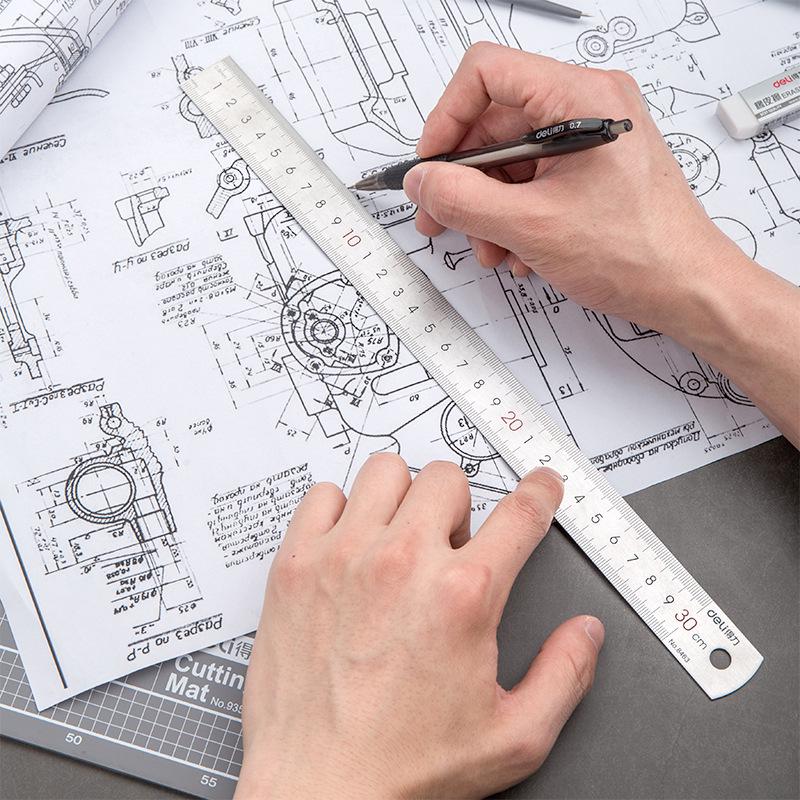 Deli Stainless Steel Straight Ruler - 15cm, 20cm, 30cm, Perfect for Drawing and Measuring
