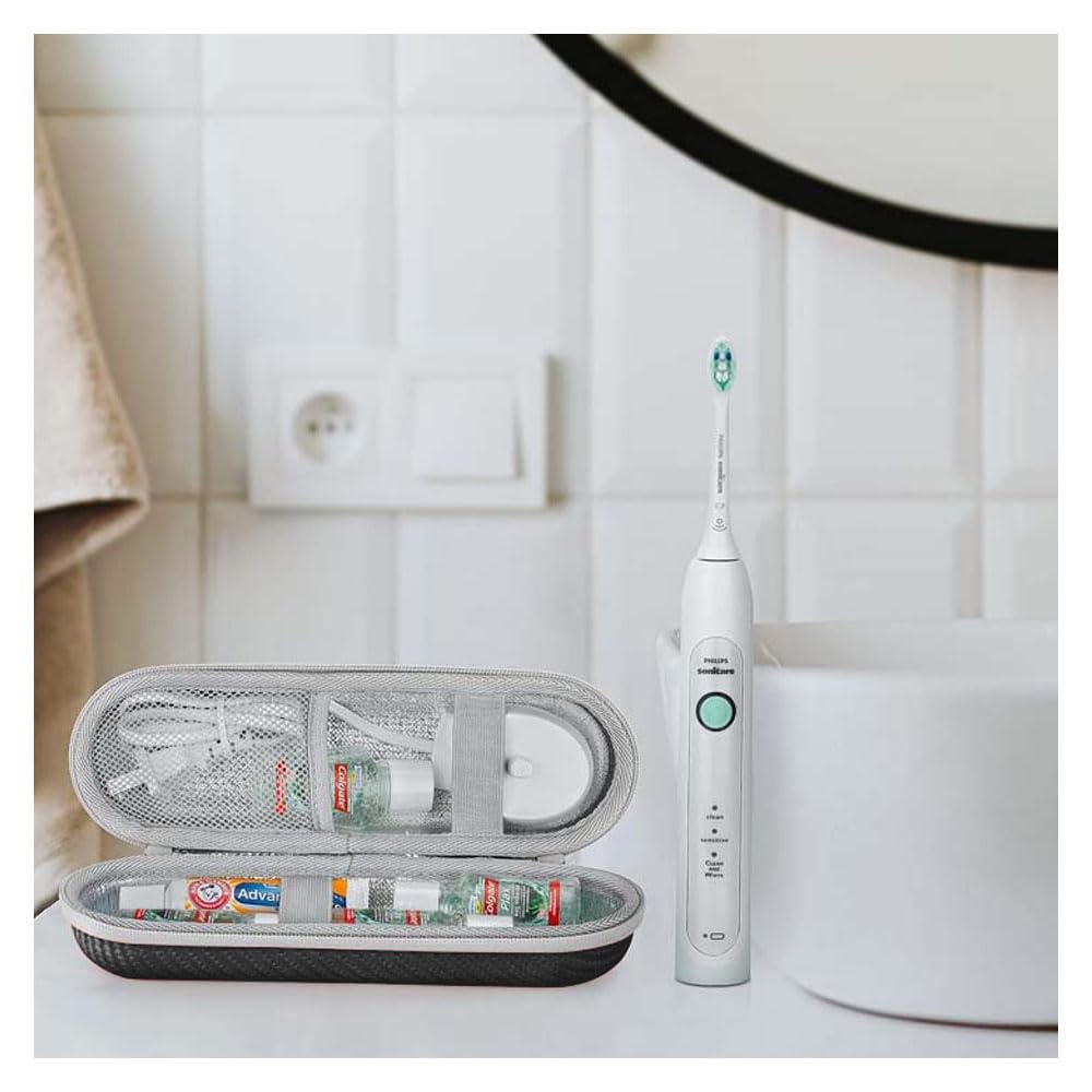 Electric Toothbrush Case, Black & Silver, 2-Color Set, Waterproof, Shockproof, with Mesh Pocket, Portable Travel Storage Bag, 22 x 9cm, Universal