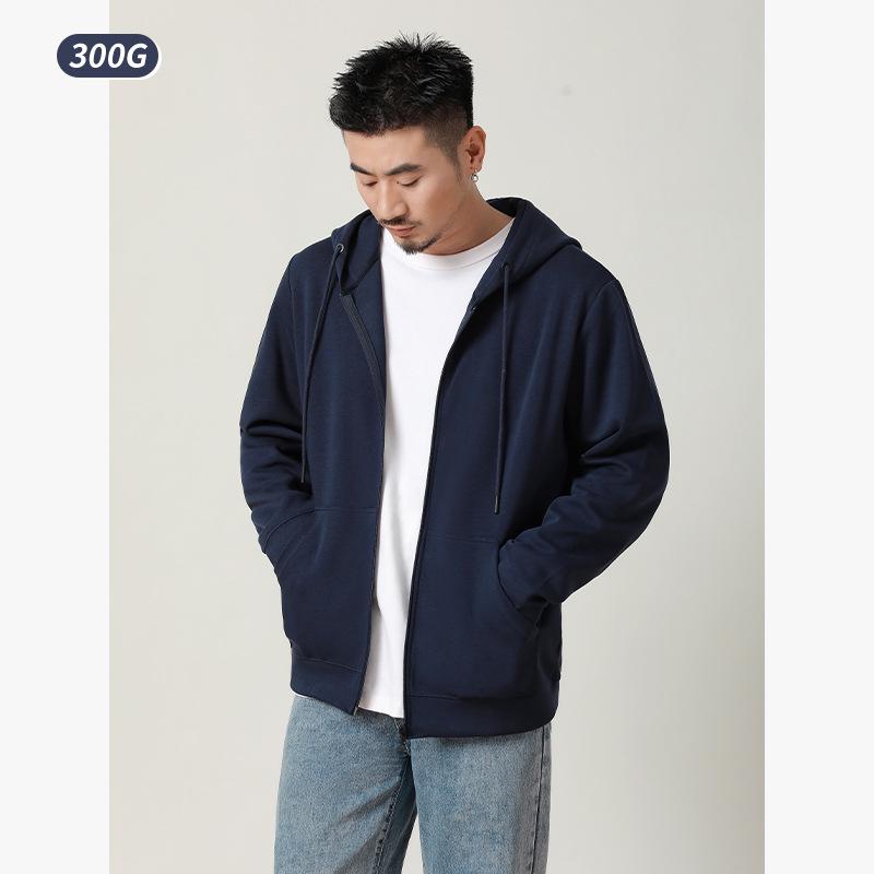 Men's 300g Antibacterial Zipper Hoodie - Simple, Casual, Solid Color, Lightweight Cardigan for Spring & Autumn