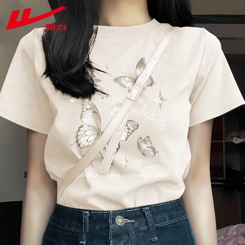 Warrior Women s Round Neck Cotton T-Shirt with Butterfly Print 2XL