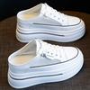 Women's Mesh Bread-Toe Slip-On Shoes: Thick Sole, Summer Style, No Heel, 8CM Height Boost, Half-Slip, White.