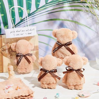 Baby Shower Favors Bear Towel Soft Coral Fleece Hand Towels with Bags for Wedding Graduation Valentine Baby Baptism Supplies
