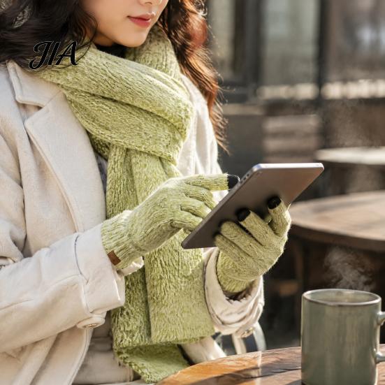 Unisex Stretchy Knit Hat Winter Scarf Gloves Set for Women, Warm Knitted Hat, Touch Holiday Gift Friends And Family Screen Gloves, 71 Inch Scarf, Cozy