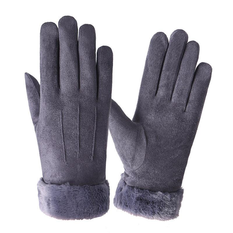 Winter Suede Leather Biking Gloves Autumn Thicken Female Warm Velvet Plush Mittens Women Outdoor Activity Touch Screen Driving Gloves