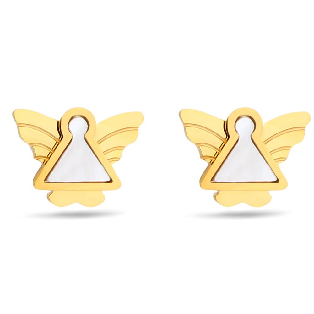 18K Gold Angel Shell Stud Earrings: Stainless Steel, Simple & Creative Design