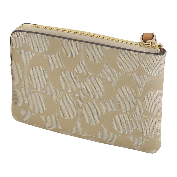 COACH Corner Zip Coated Canvas With Recycled Leather Clutch Small Women's Gold & Light Khaki CS602-IMNLJ