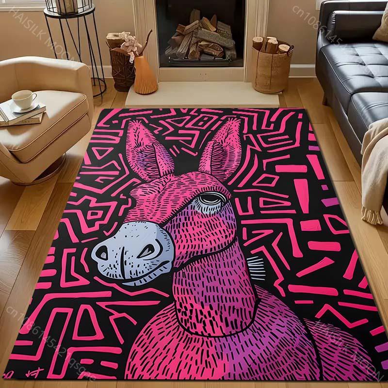 Various Sizes Pink Donkey Art Print Carpet Living Room Bedroom Bedside Sofa Floor Mat Modern Home Decor Area Rug Large Size