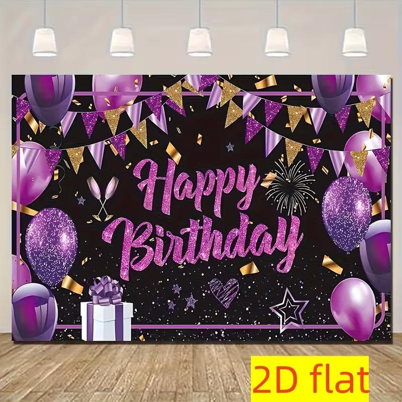 2D Elegant Purple Gold Birthday Party Backdrop for Photography and Celebrations