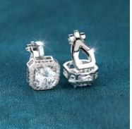Wish platinum super flash square full of diamonds and large zircon ear clips, simple and small temperament