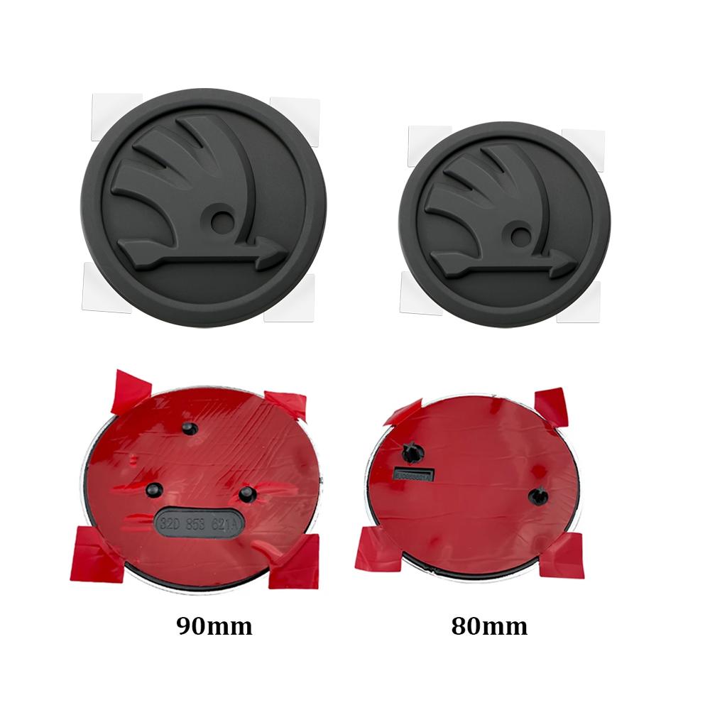 2026 Heiß 2 Stück 80mm 90mm Auto Frontklappen-Emblem Heckklappen-Abzeichen für Skoda Octavia 2 3 A4 A5 mk1 Fabia Superb Rapid Kodiaq Karoq