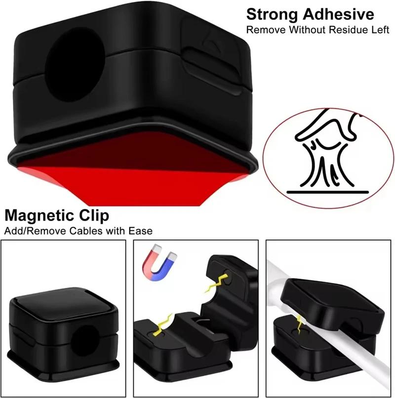 6Pcs Magnetic Cable Clip Winder Holder Adhesive Wire Keeper Cord Cable Organizer Usb Charging Cables Winder for Office Desktop