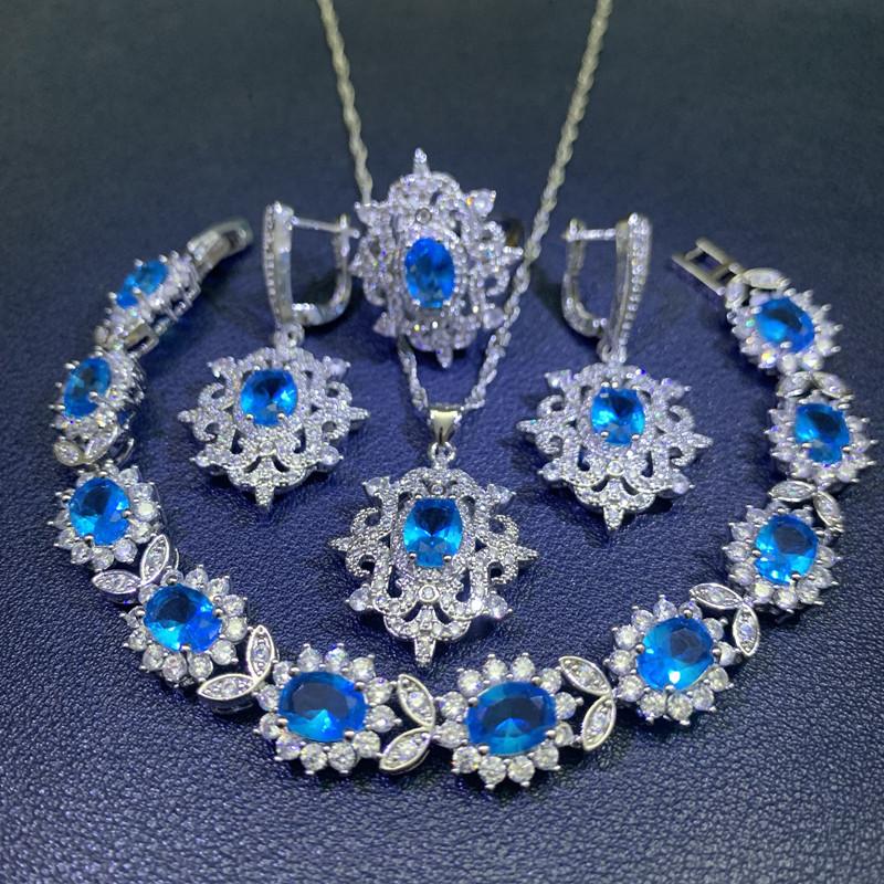 European and N Wind Source Blue Jewelry Inlay Gem Pendant Earrings Necklace and Rings Lady Suit