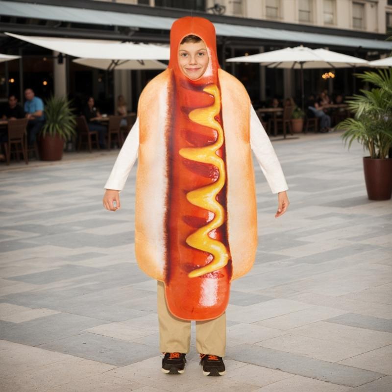 Unisex Adult Kids Hot Dogs Fancy Jumpsuit Halloween Hot Dogs Costume Food Hotdog Outfit Halloween Cosplay Costumes