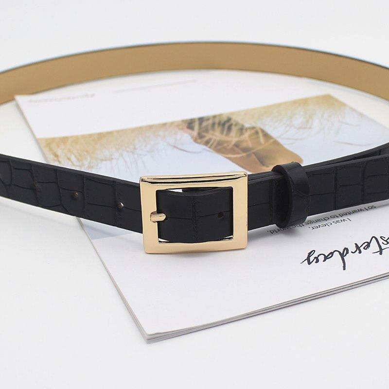 Retro Glossy Crocodile Pattern Belt Women'S Jeans Thin Square Buckle Decorative Belt Women