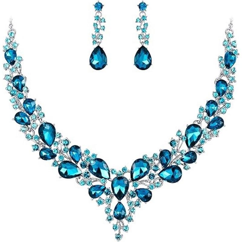 Newlywed Rhinestone Crystal Necklace And Earrings Set - Luxurious Jewelry Set For Ladies' Dance And Banquet Events