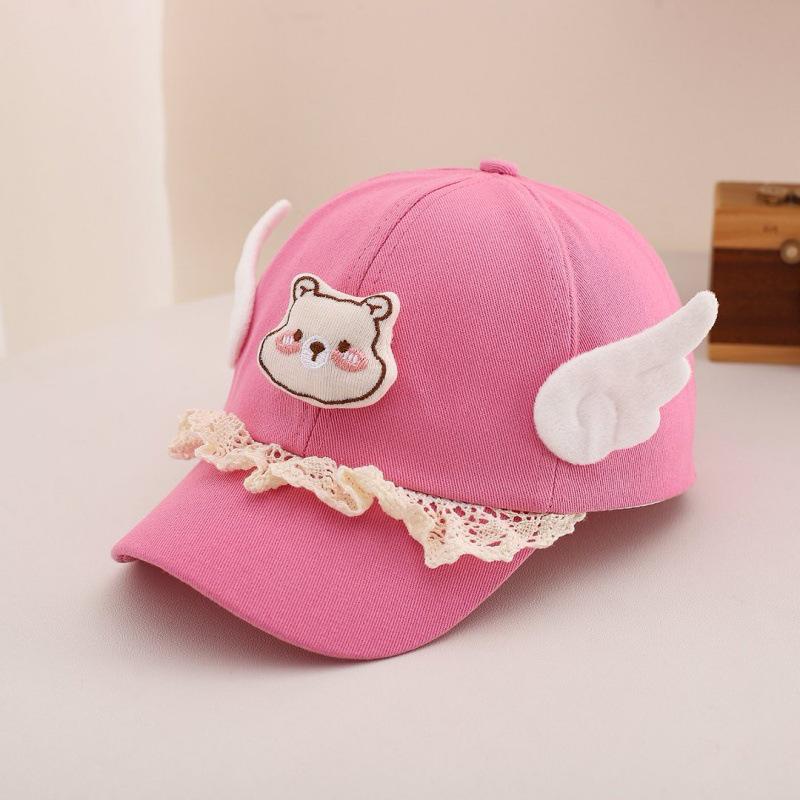 Spring Angel Wings Baseball Cap for Girls - Cute Bear Design, Sun Protection Hat