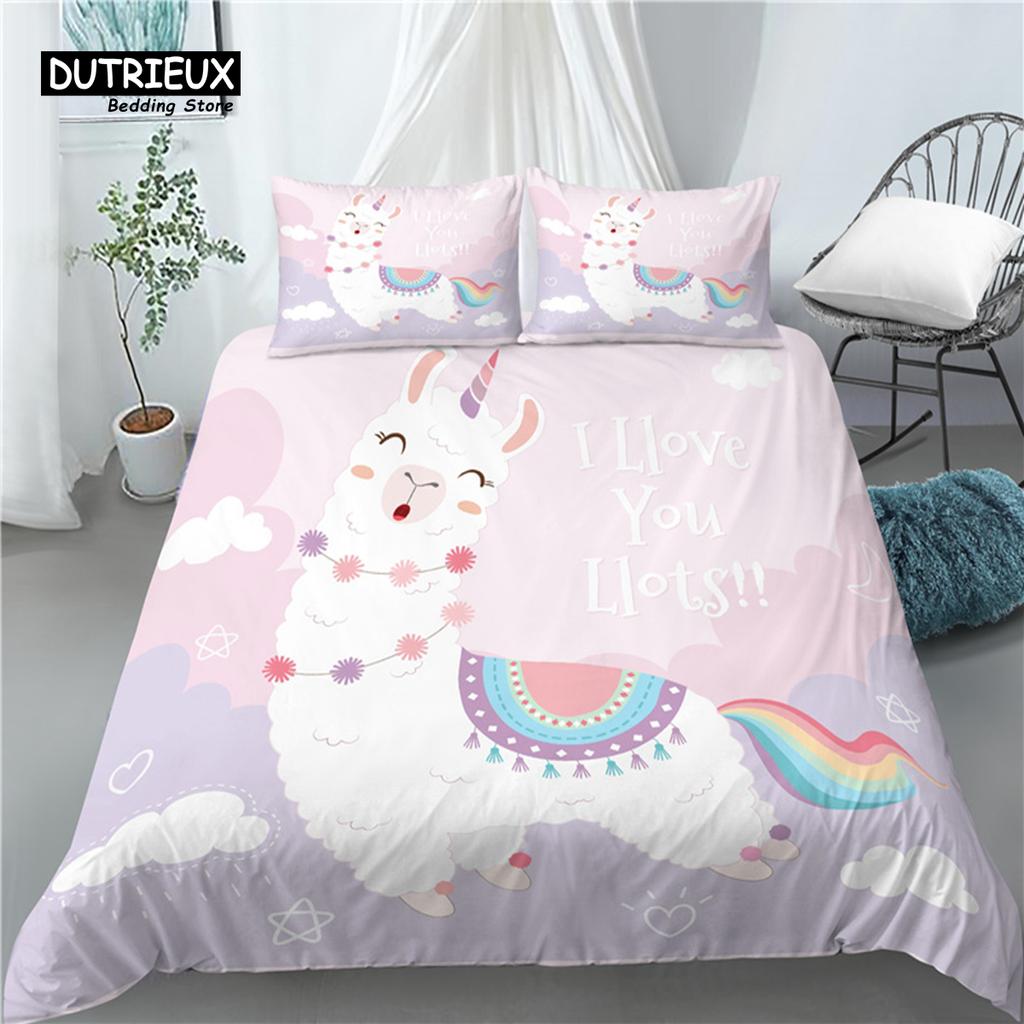 Home Living Luxury 3D Alpaca Print 2/3Pcs Comfortable Duvet Cover PillowCase Bedding Sets Queen and King EU/US/AU Size